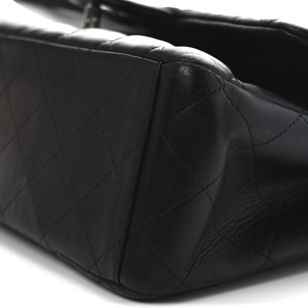 Lambskin Quilted Maxi Double Flap Black