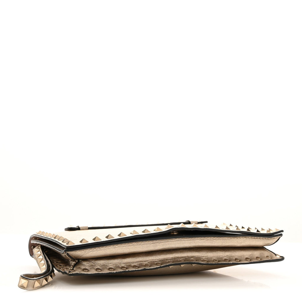 Metallic Nappa Rockstud Wristlet Clutch  Gold
