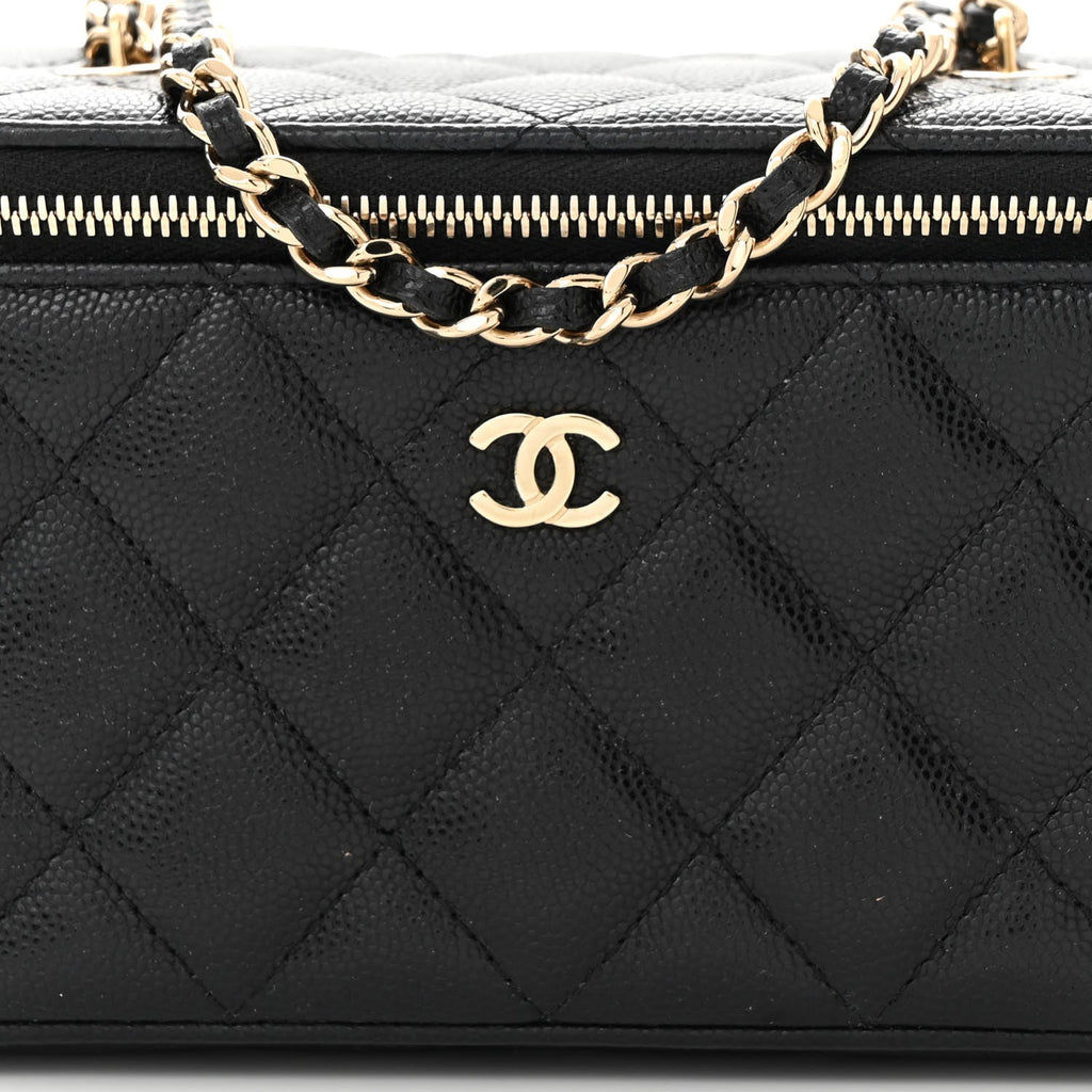 Caviar Quilted Small Vanity Case With Chain Black
