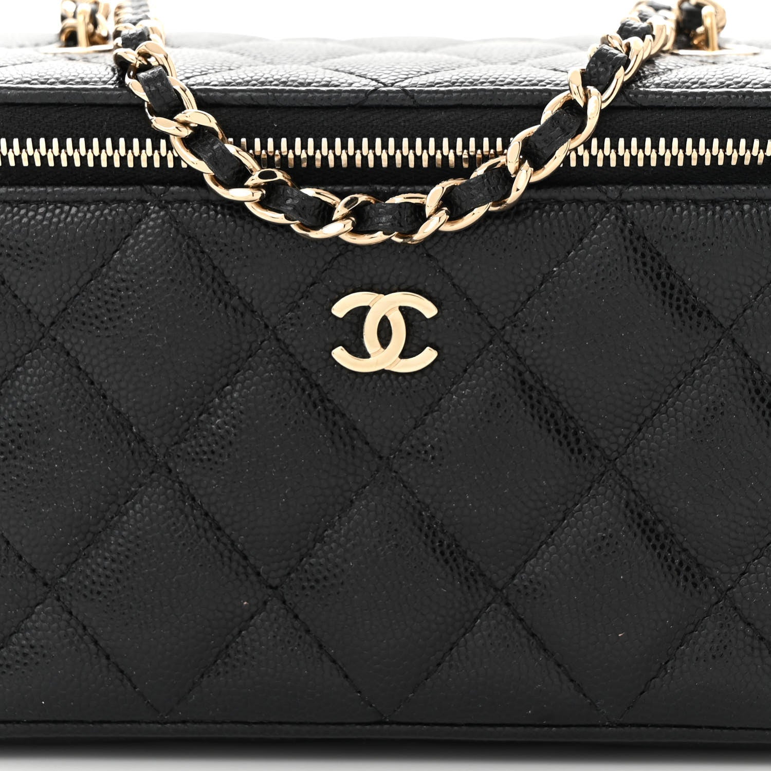 Caviar Quilted Small Vanity Case With Chain Black