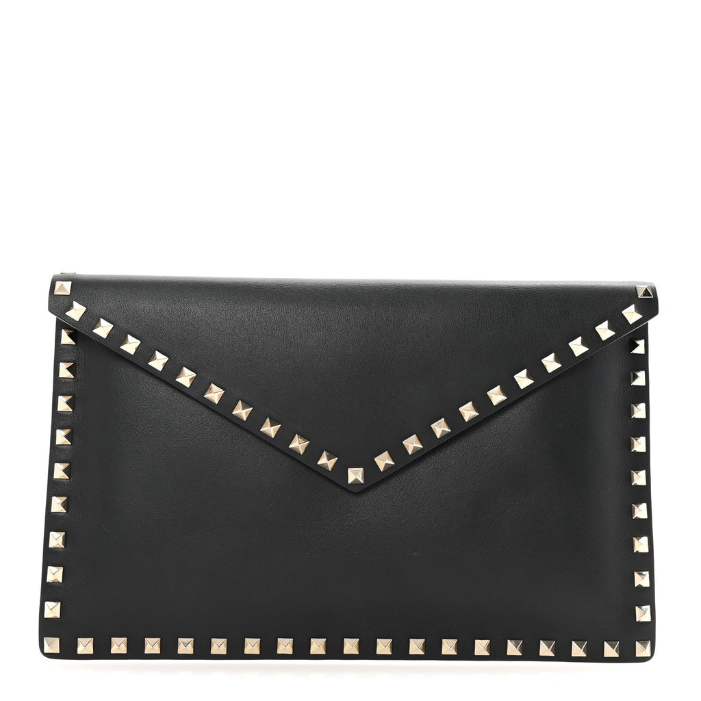 Vitello Large Rockstud Envelope Clutch Black