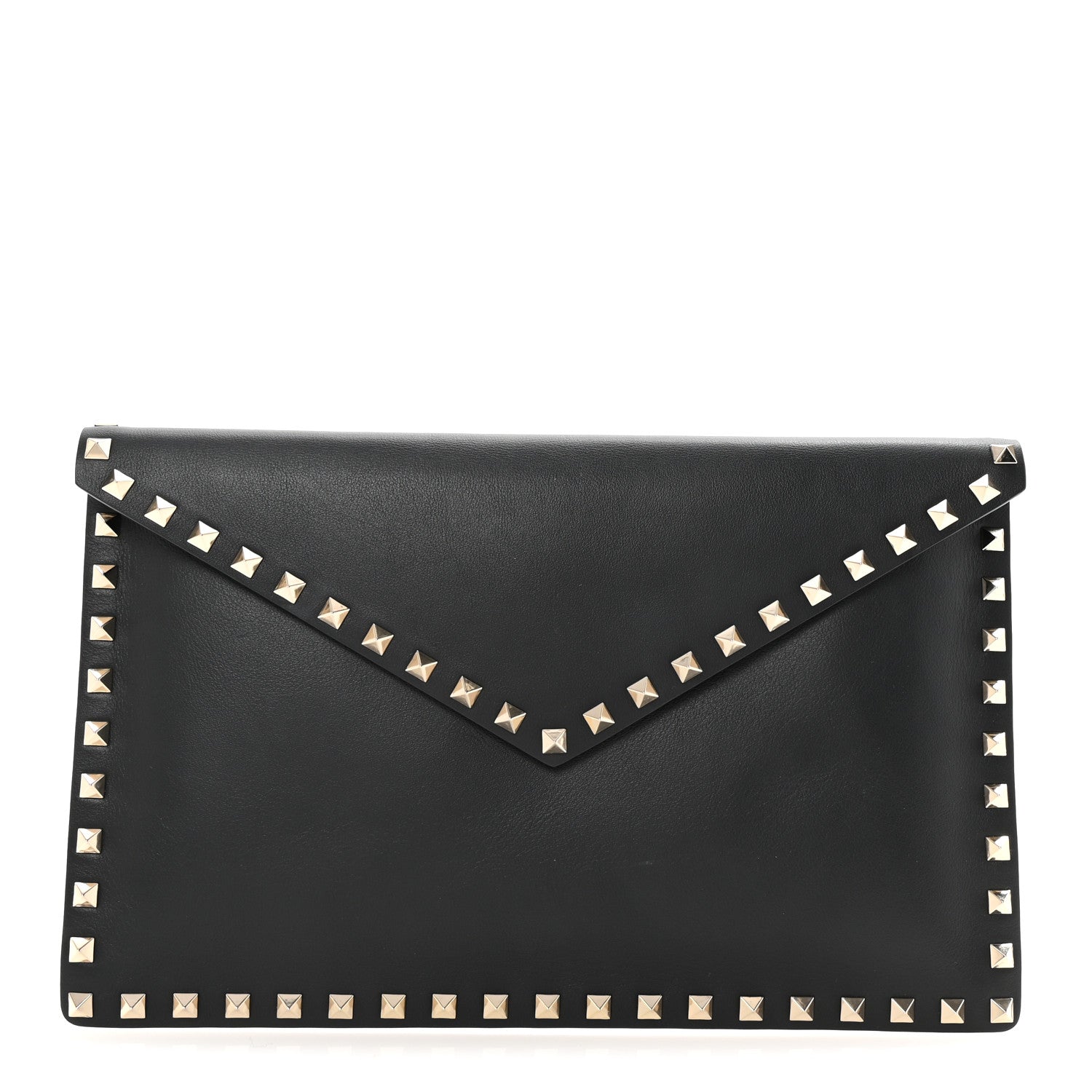 Vitello Large Rockstud Envelope Clutch Black