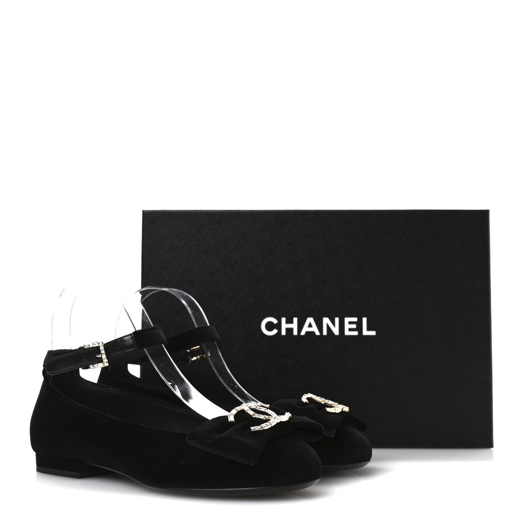 Velvet Strass CC Bow Mary Jane Flats 35.5 Black