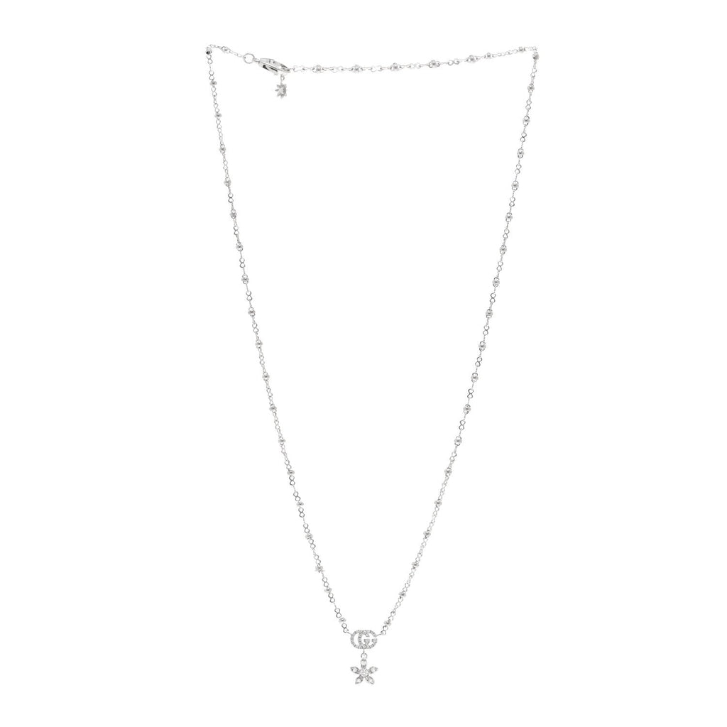 18K White Gold Diamond Flora GG Pendant Necklace