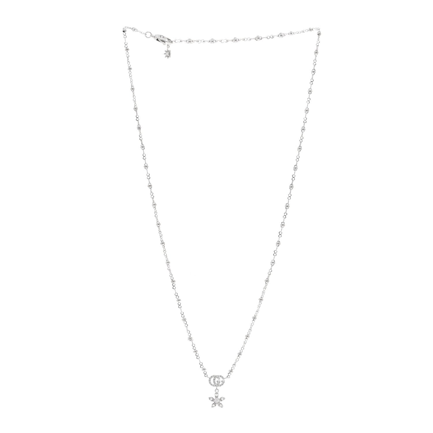 18K White Gold Diamond Flora GG Pendant Necklace