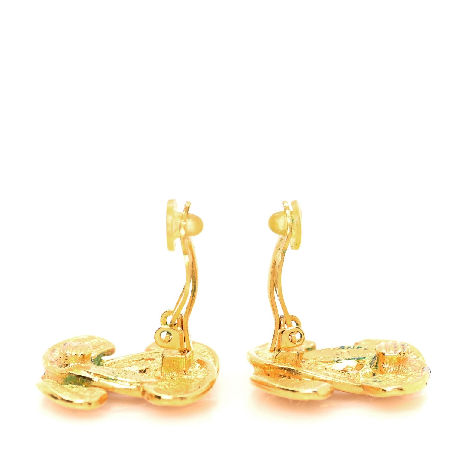 Quilted CC Clip On Earrings Gold