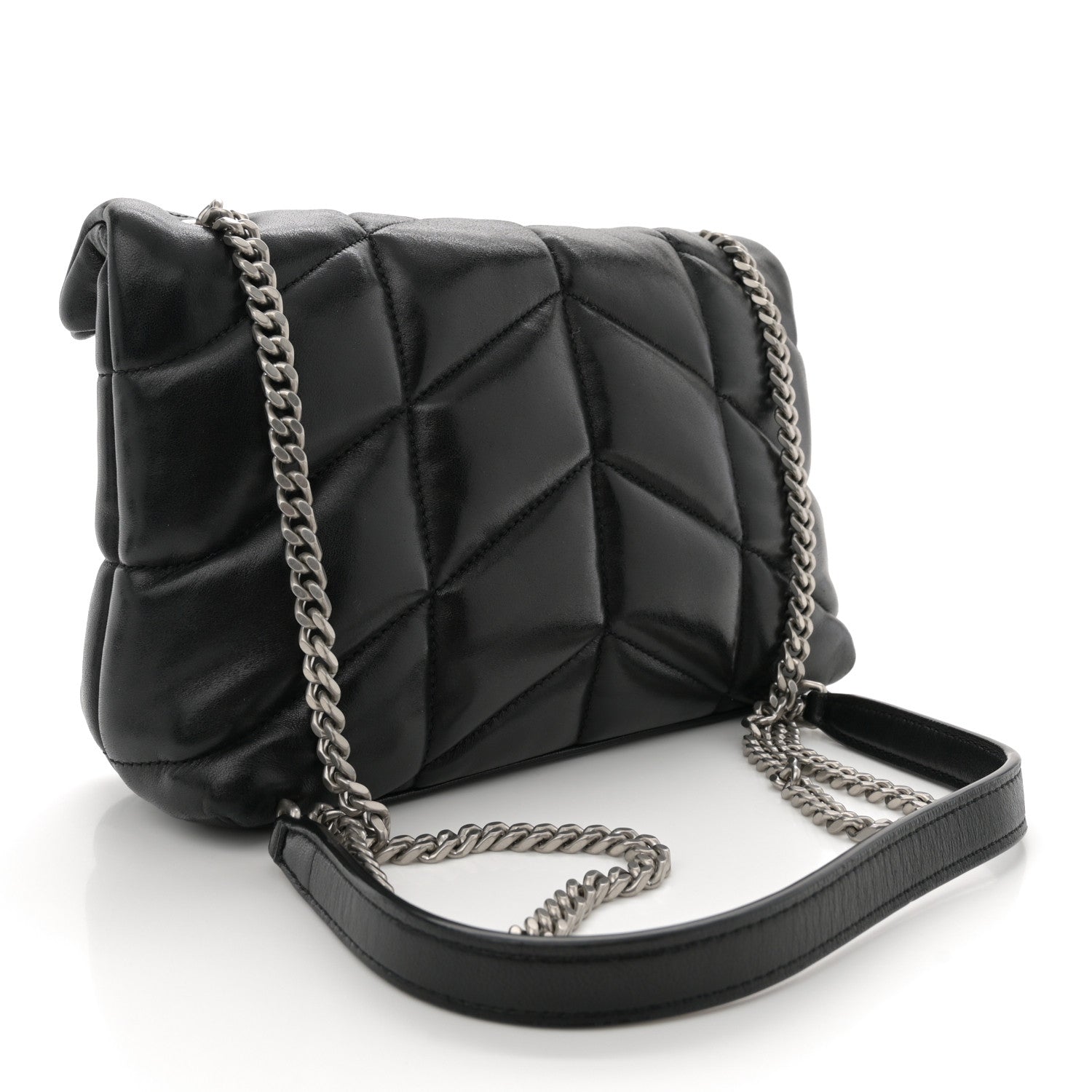 Lambskin Quilted Toy Loulou Puffer Monogram Chain Satchel Black