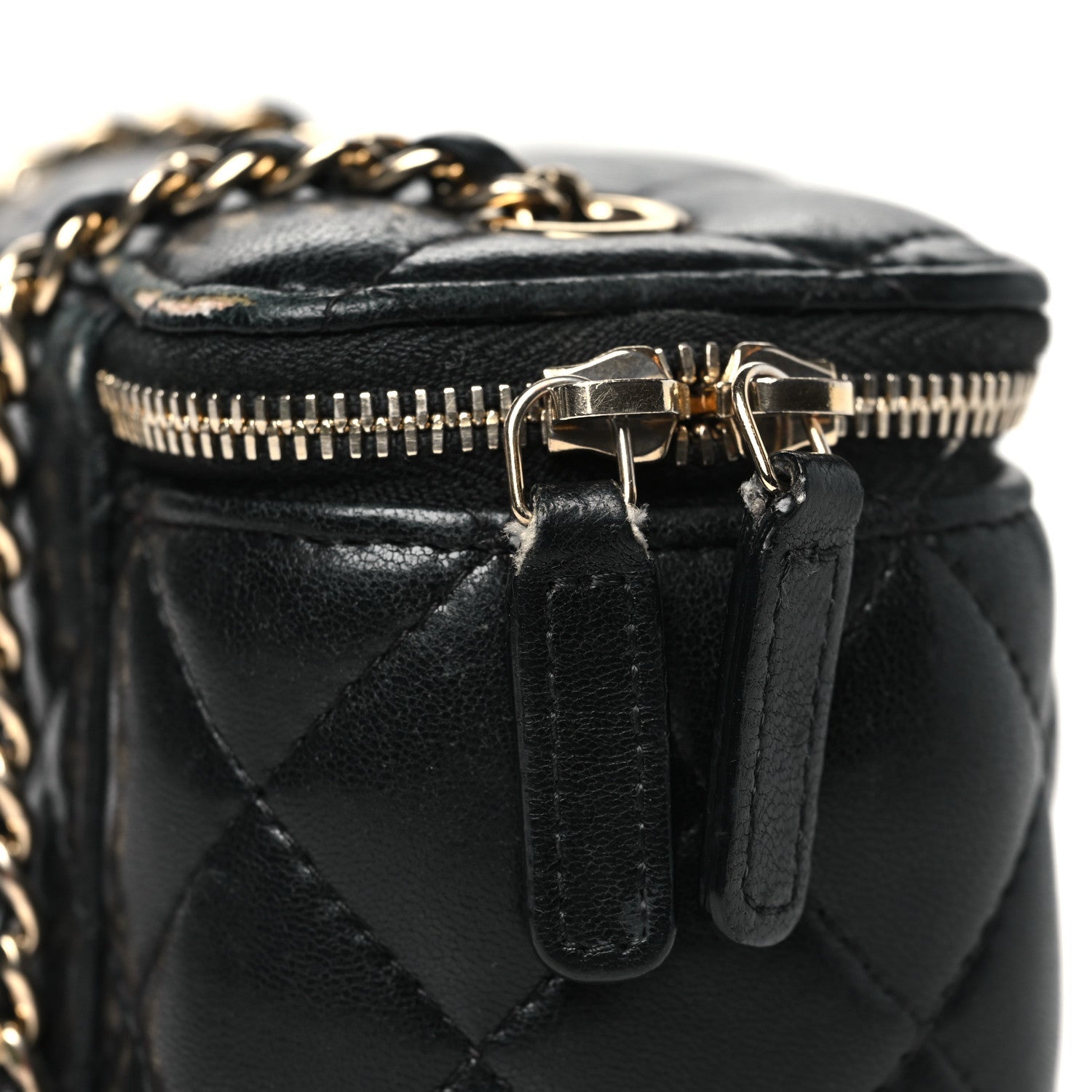 Lambskin Quilted Mini Vanity Case With Chain Black