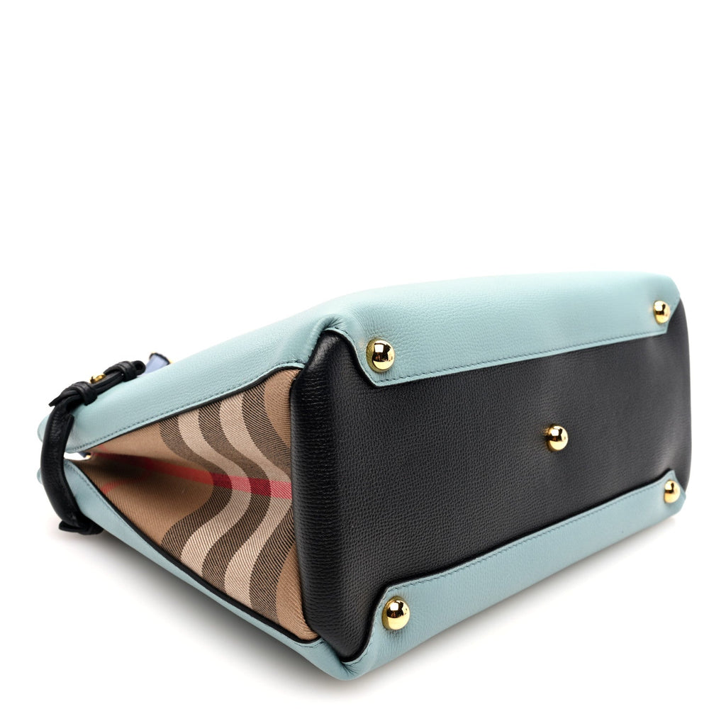 Derby Calfskin Vintage Check Medium Banner Tote Pale Opal Slate Blue