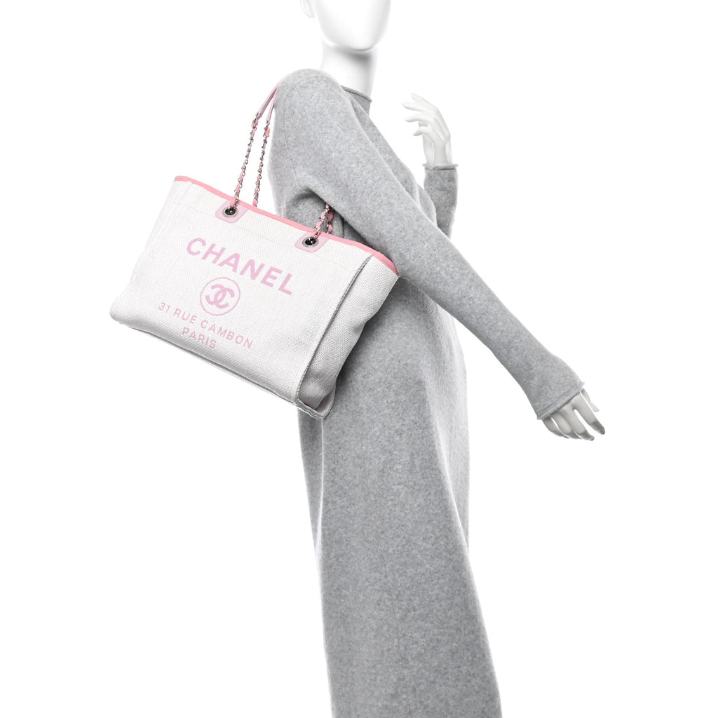 Woven Straw Raffia Small Deauville Tote Pink