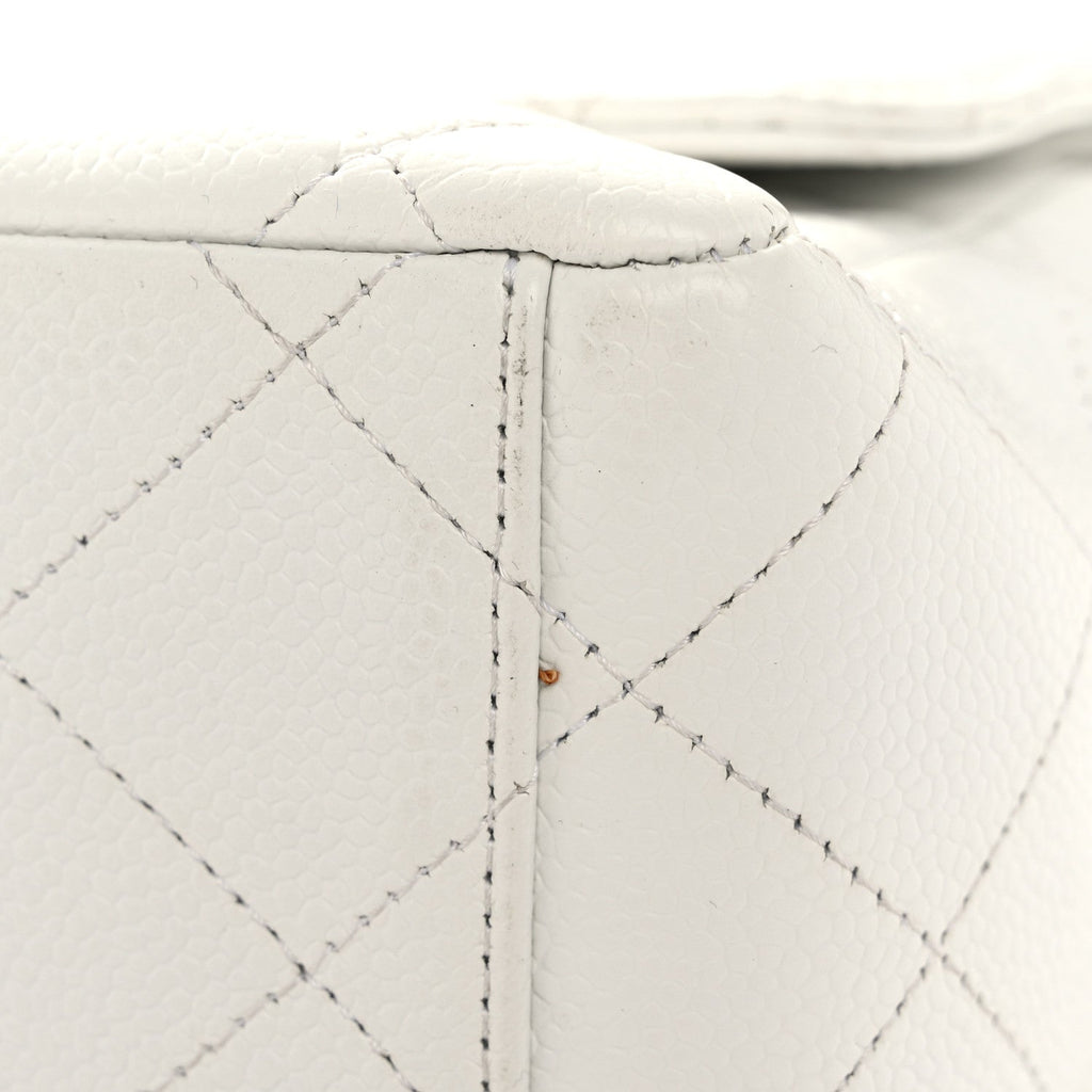 Caviar Quilted Maxi Double Flap White