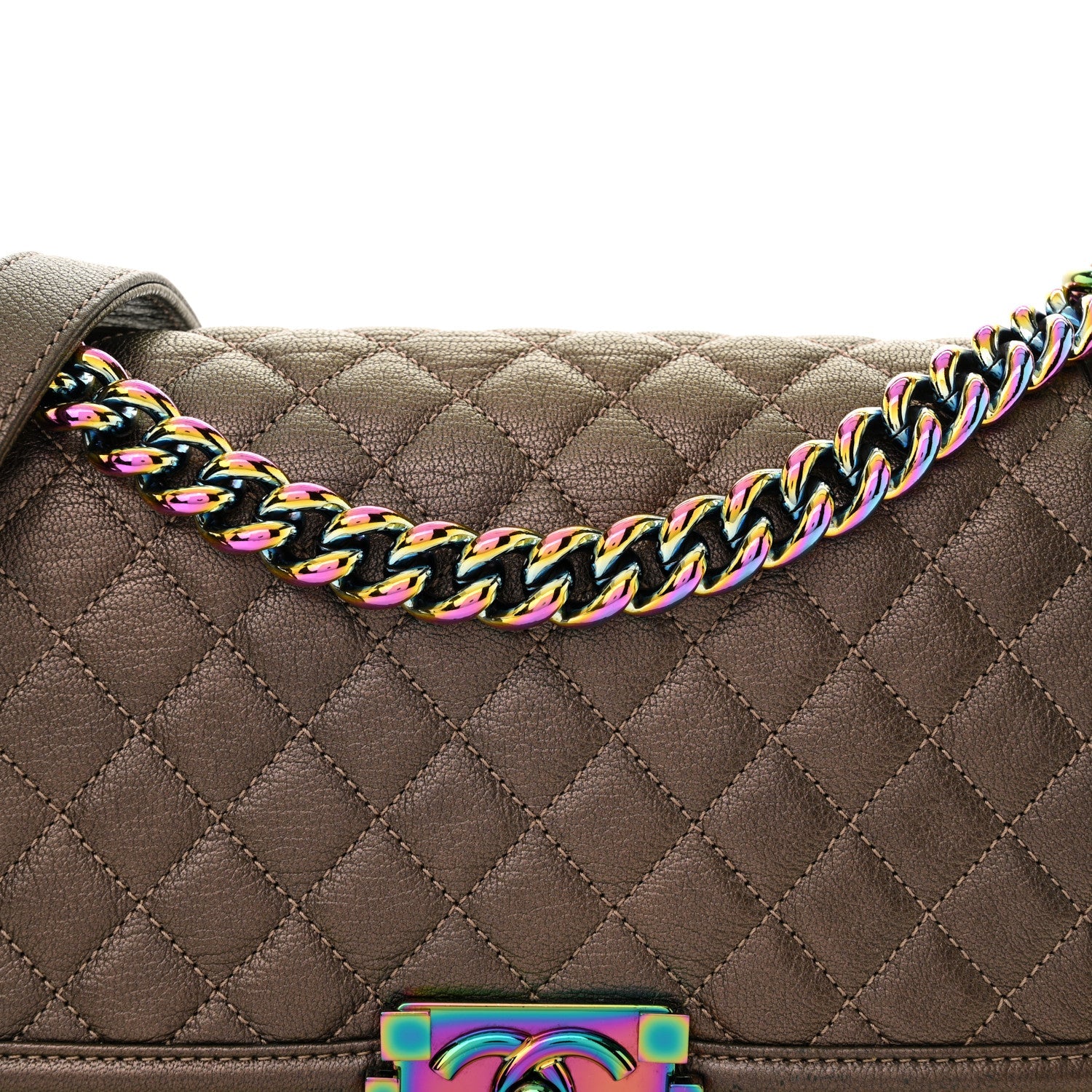 Iridescent Goatskin Quilted Medium Boy Flap Dark Gold