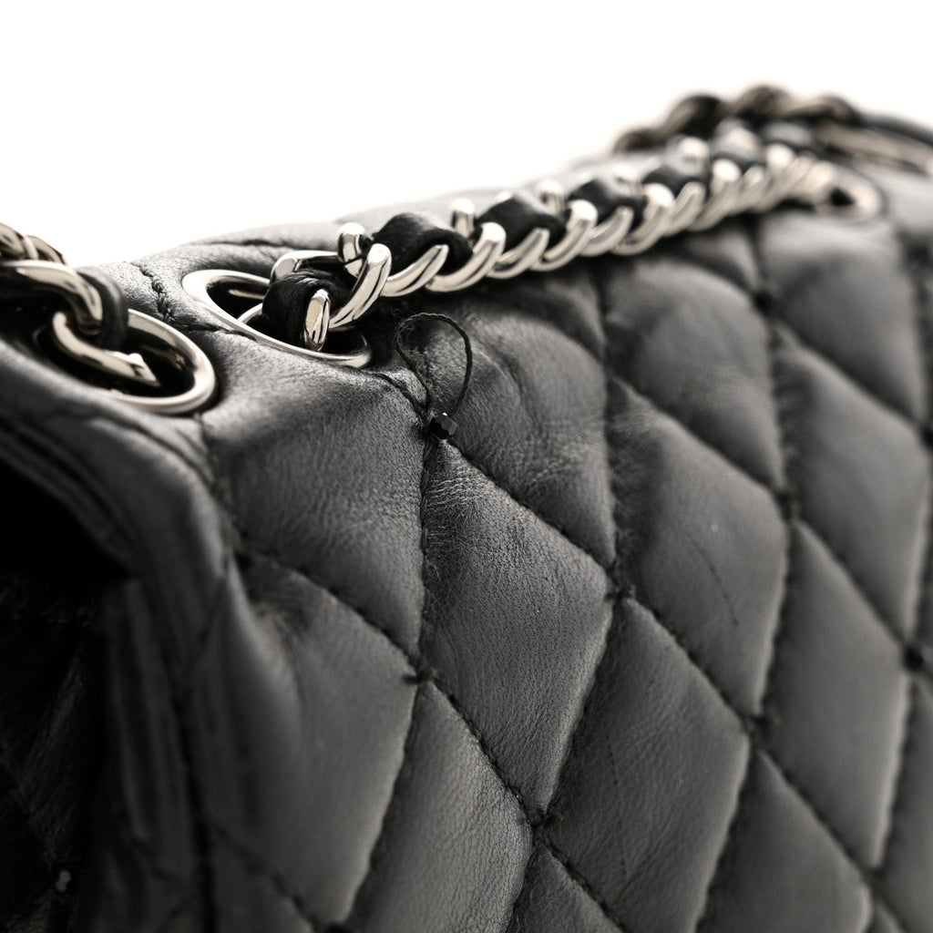 Lambskin Quilted Beaded Extra Mini Rectangular Flap Black