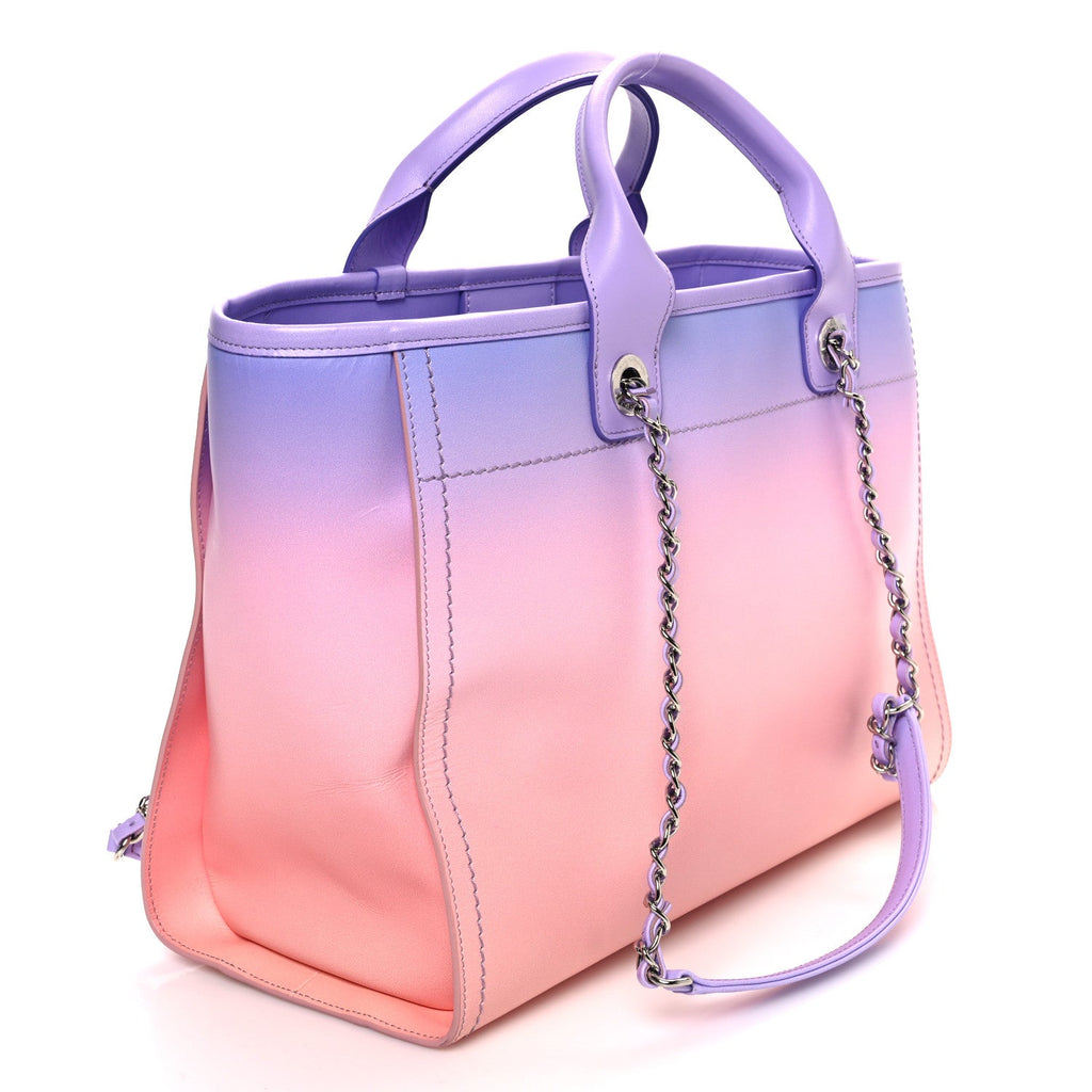 Shaded Calfskin Medium Deauville Tote Light Purple Pink Coral