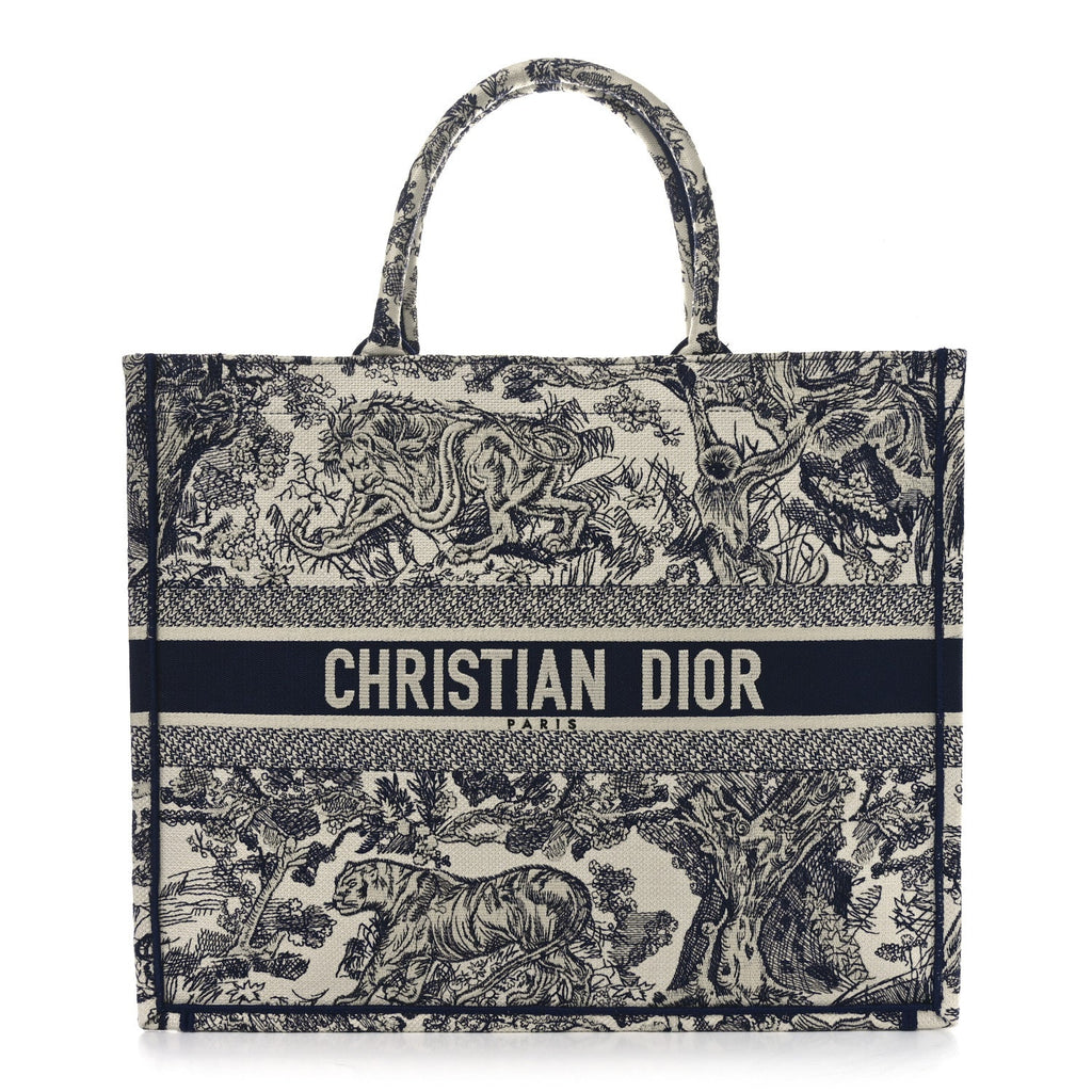 Canvas Embroidered Large Dioriviera Toile De Jouy Book Tote Blue