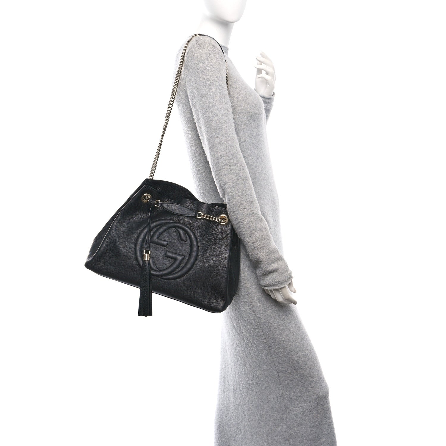 Pebbled Calfskin Medium Soho Chain Shoulder Bag Black