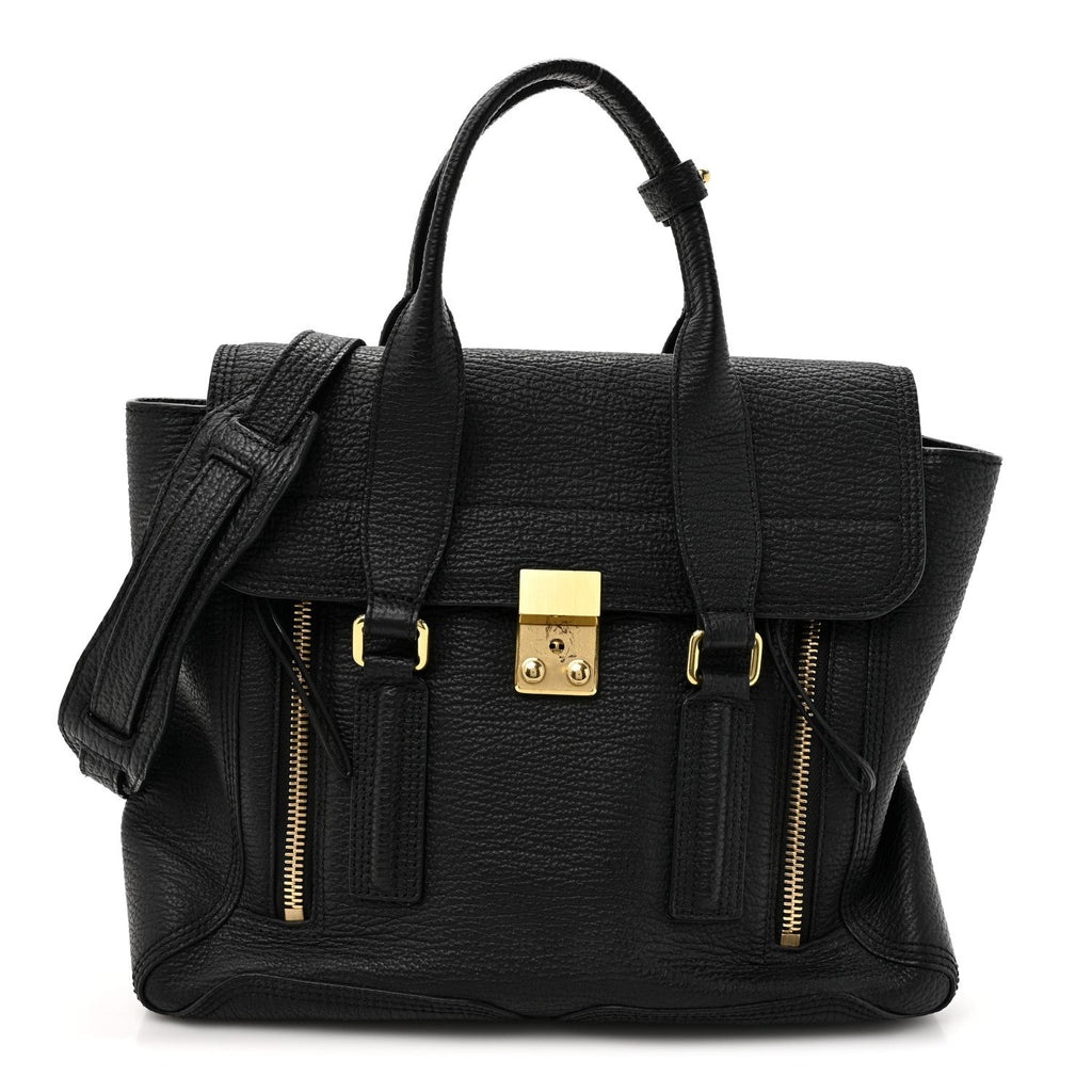 Textured Calfskin Medium Pashli Satchel Black