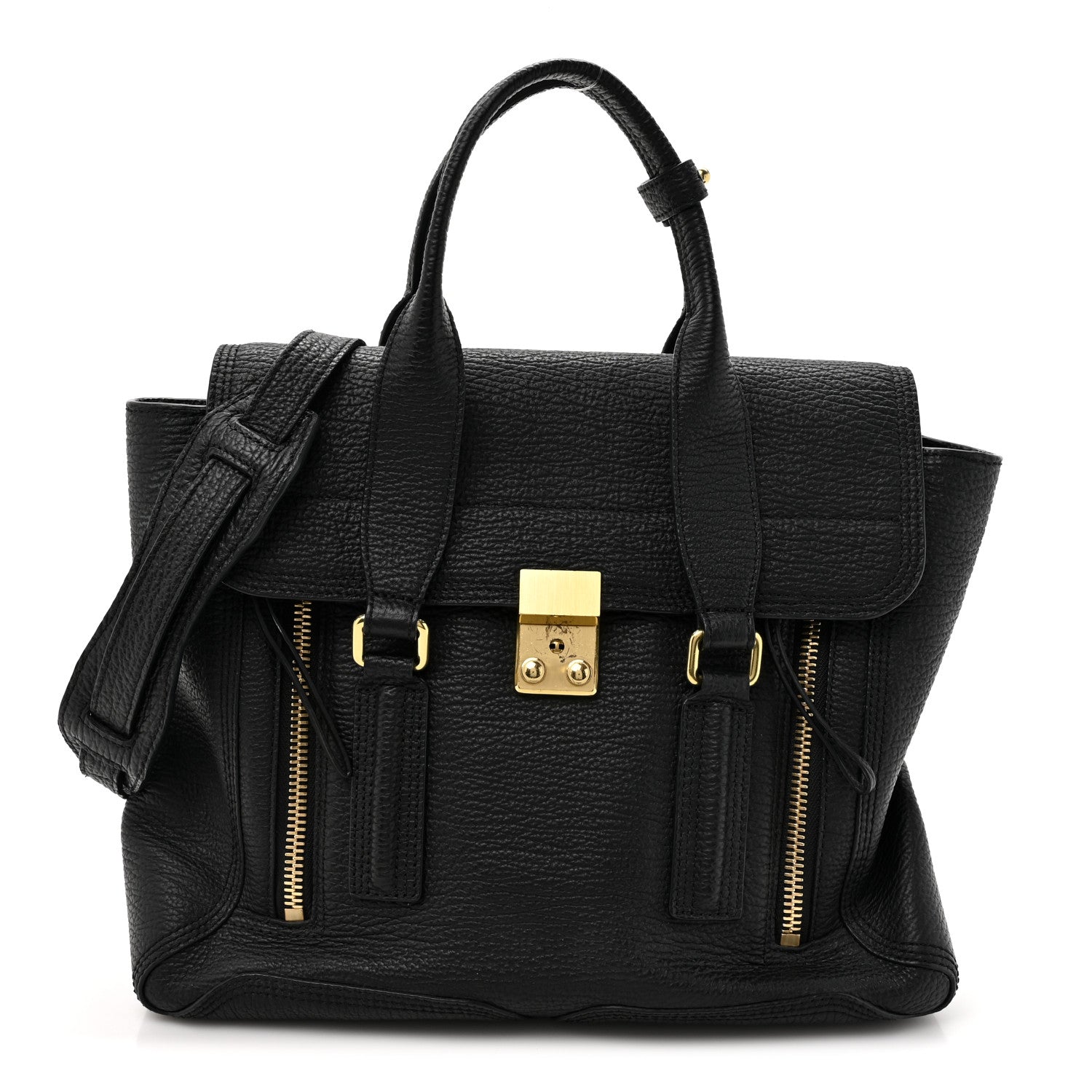 Textured Calfskin Medium Pashli Satchel Black