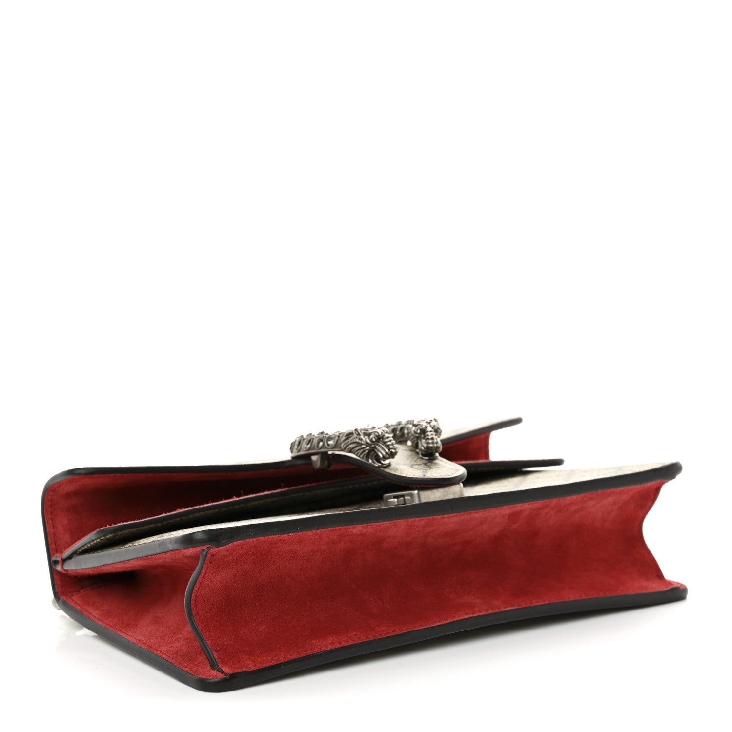 GG Supreme Monogram Suede Crystal Small Dionysus Shoulder Bag Beige Ebony Vulcanic Red