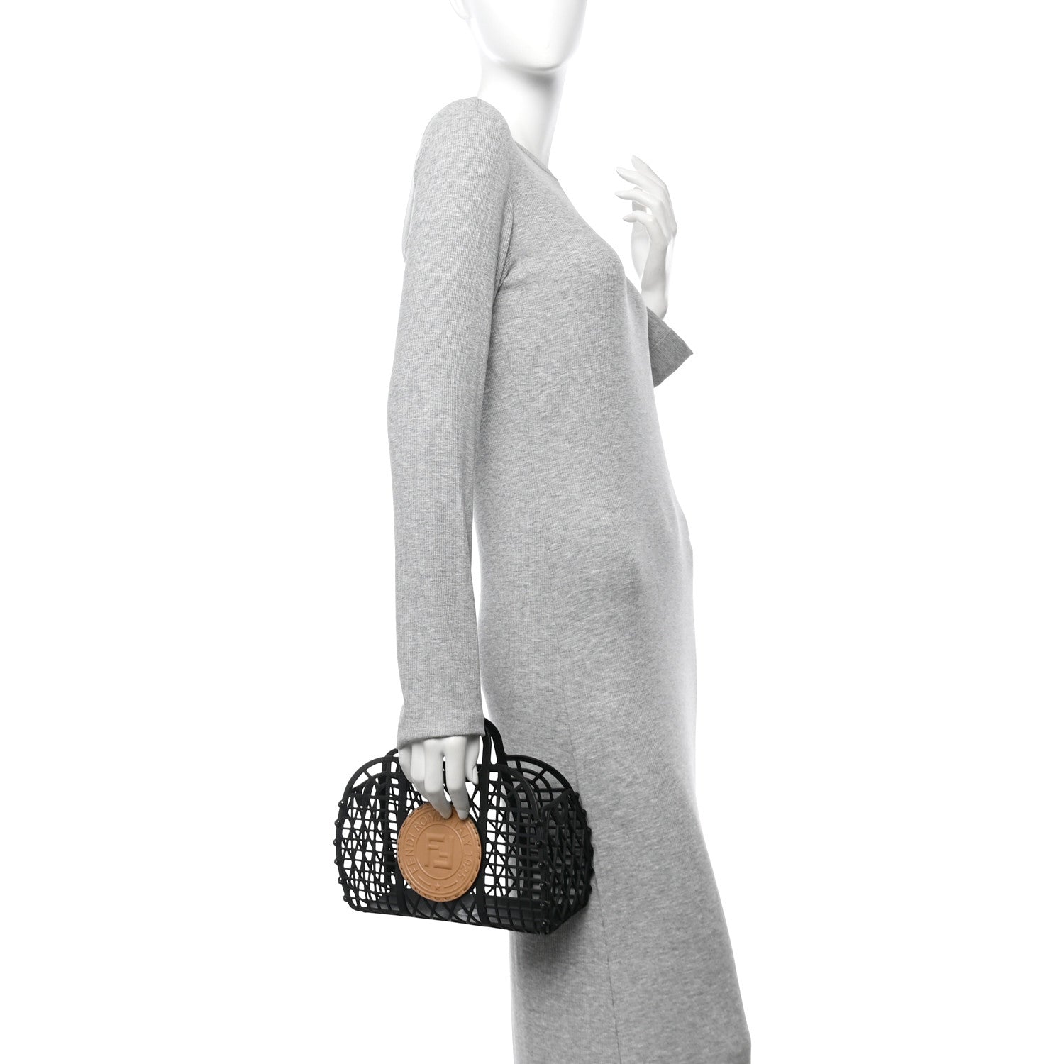 Recycled Plastic Vitello Liberty Matte Small Fendi Basket Black Miele Scuro