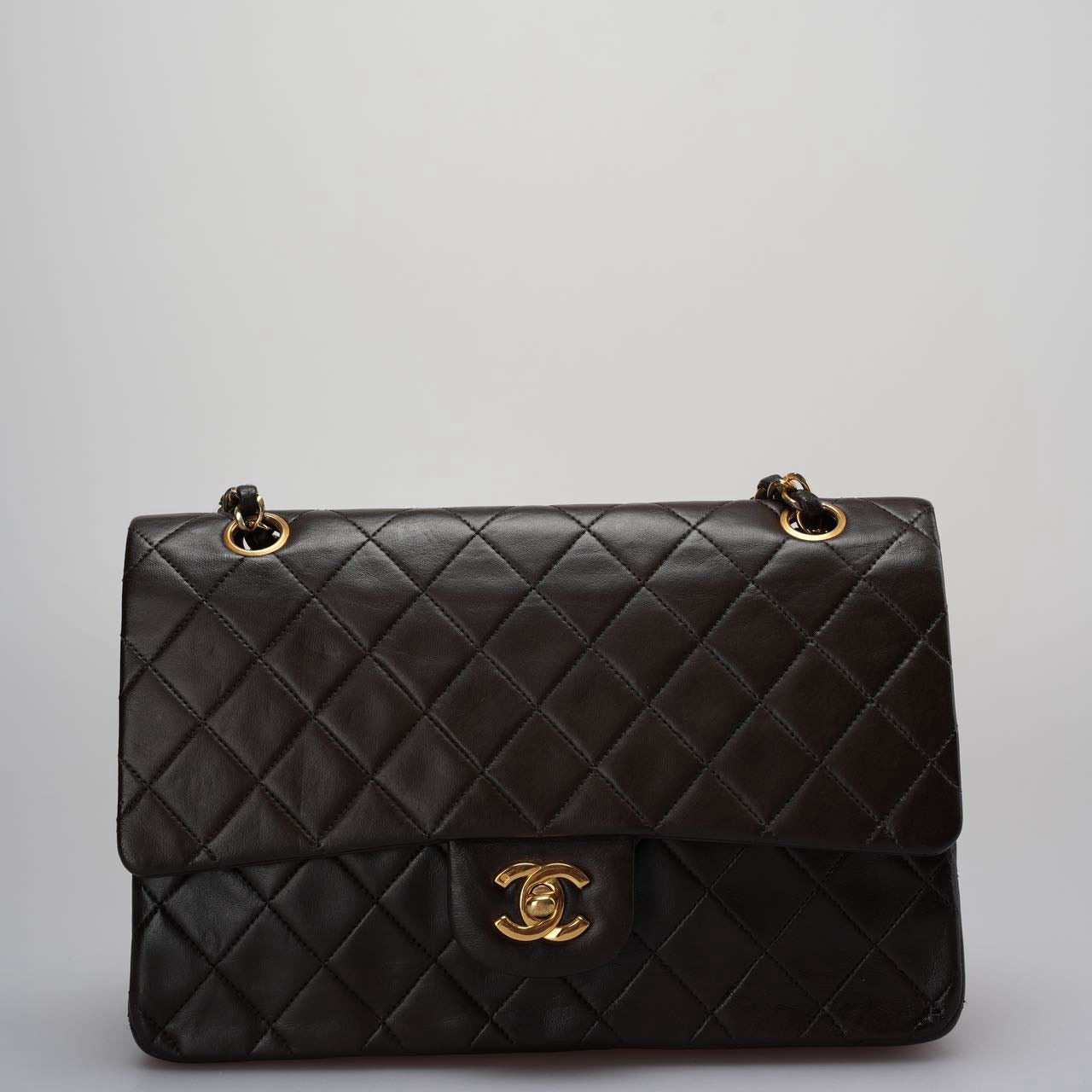 Chanel Vintage Classic Flap Bag in Chocolate Brown With 24k Gold Hardware Medium Size