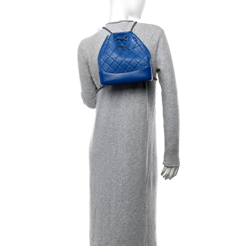 Aged Calfskin Quilted Gabrielle Backpack Blue