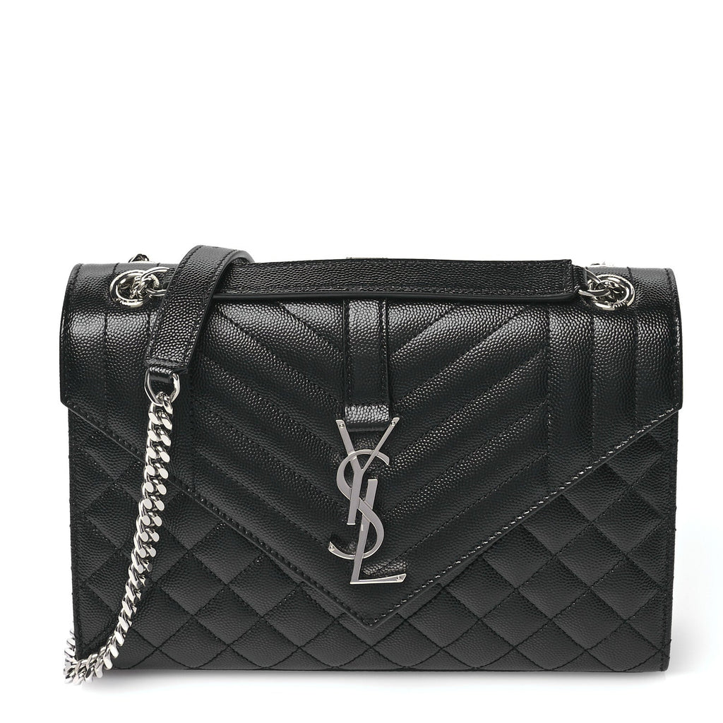 Grain De Poudre Textured Mixed Matelasse Triquilt Medium Monogram Satchel Black