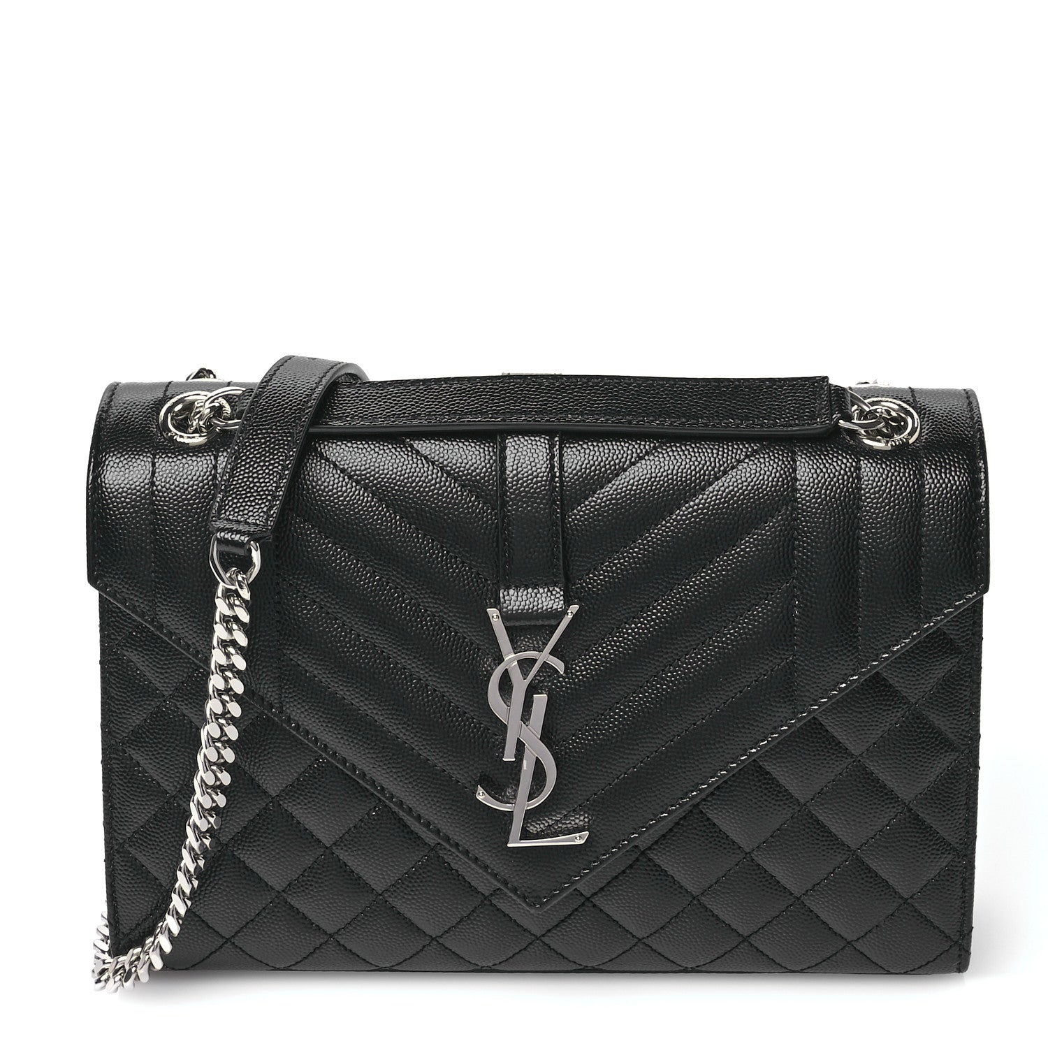 Grain De Poudre Textured Mixed Matelasse Triquilt Medium Monogram Satchel Black