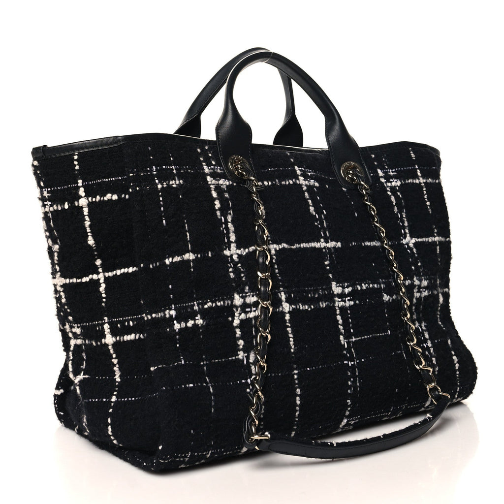 Tweed Medium Deauville Tote Black White Multicolor