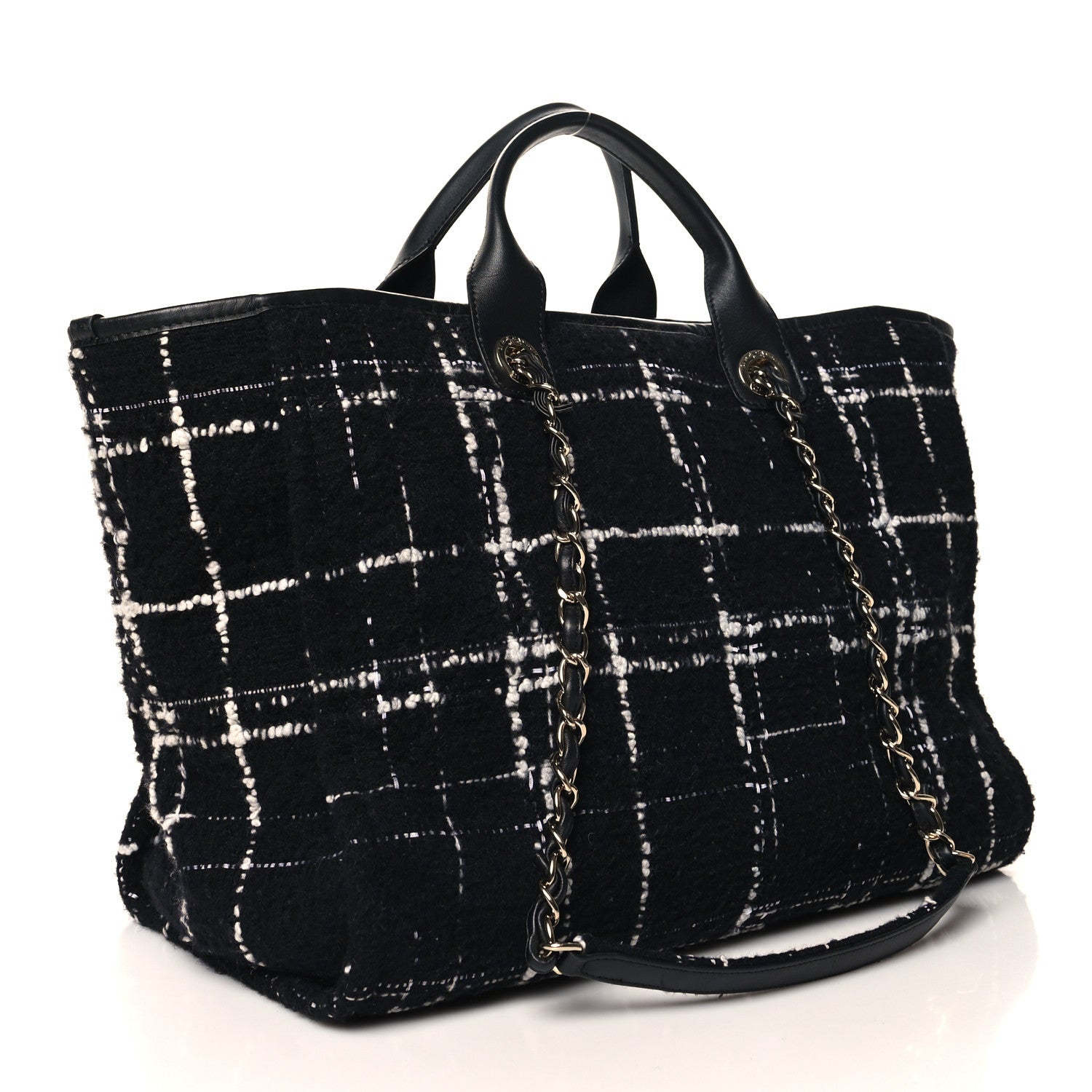 Tweed Medium Deauville Tote Black White Multicolor