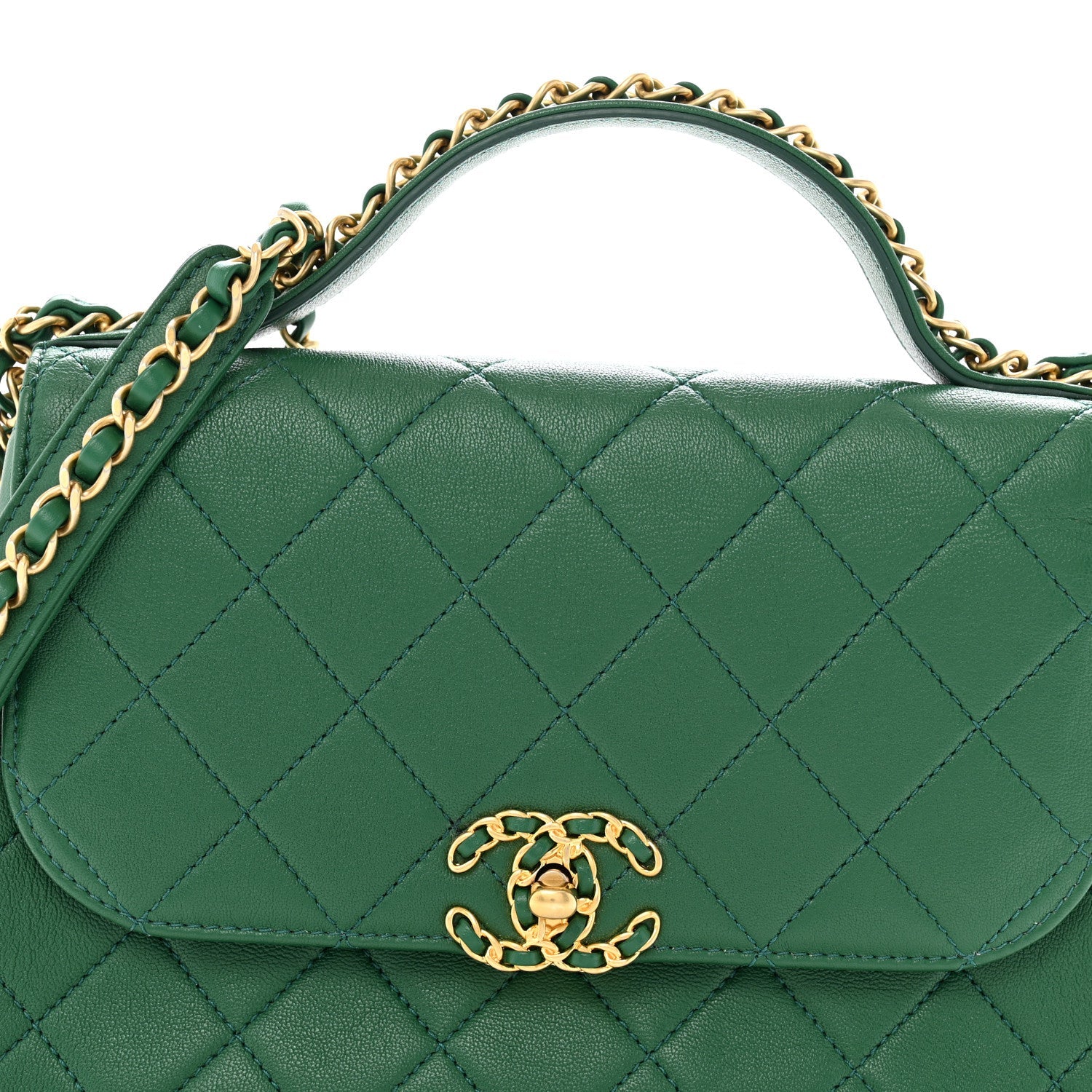 Lambskin Quilted Chain Infinity Top Handle Flap Green
