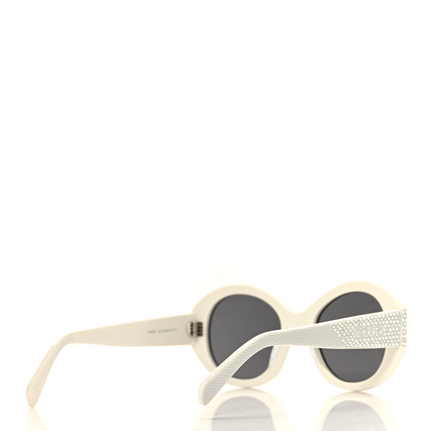 Acetate Crystal Studded Bold 3 Dots Round Sunglasses CL4240IS Ivory Smoke