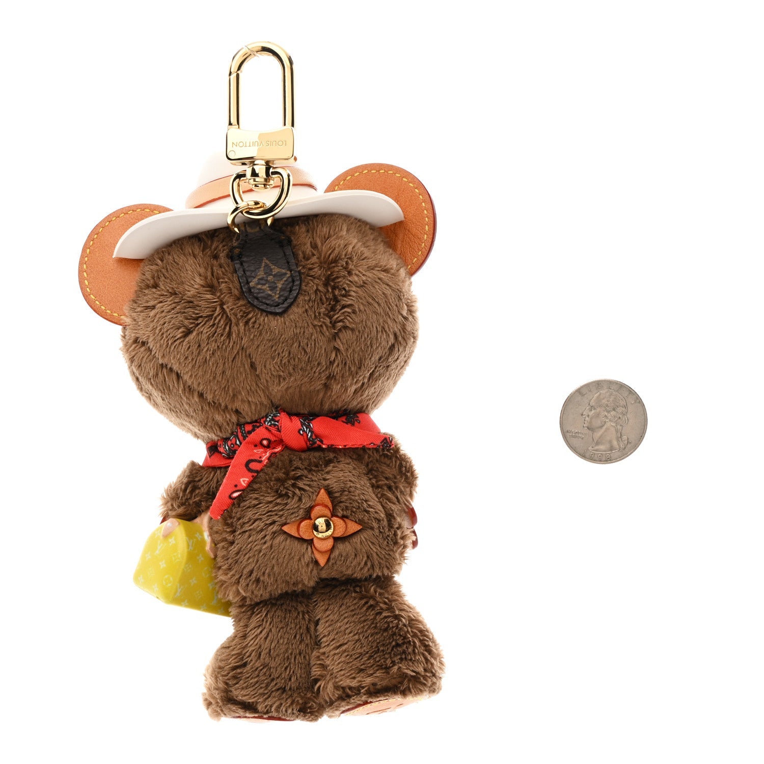 Faux Fur LV Louis Bear Western Bag Charm Key Holder Red