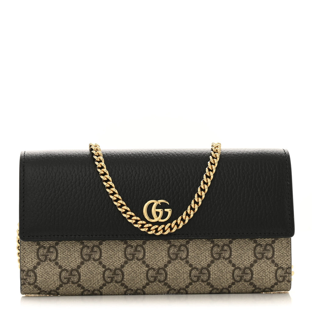 Dollar Calfskin GG Supreme Monogram Petite GG Marmont Wallet Chain Bag Black Beige Ebony