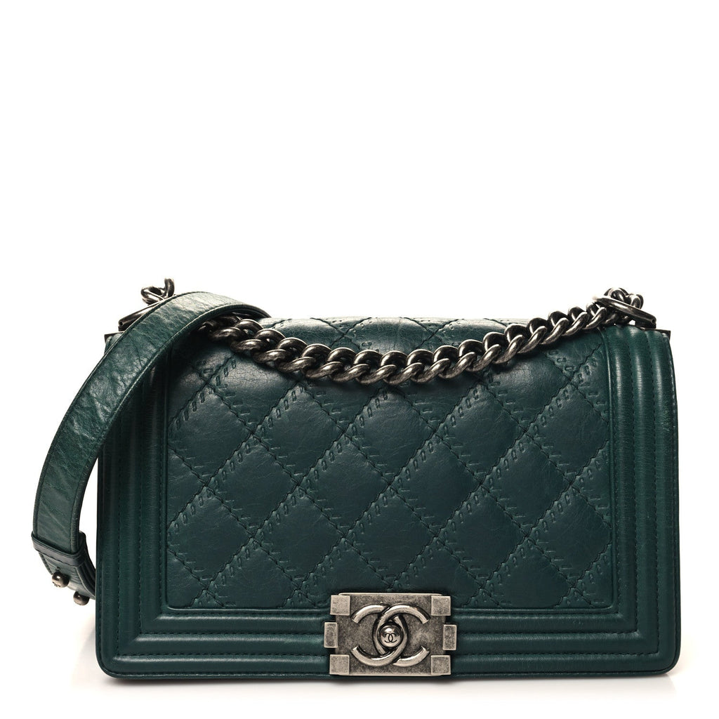 Calfskin Double Stitch Medium Boy Flap Green