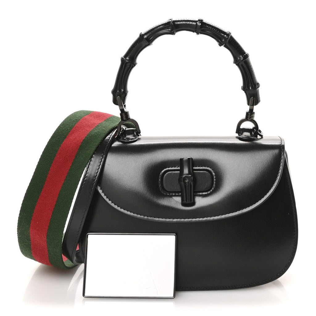 Boarded Dyana Lux Calfskin Web Monochrome Small Bamboo 1947 Top Handle Bag Black