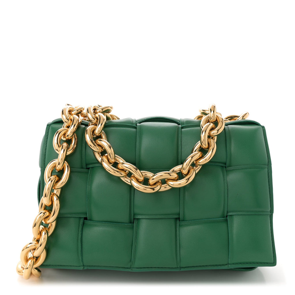 Lambskin Maxi Intreccio Padded Chain Cassette Crossbody Bag Racing Green