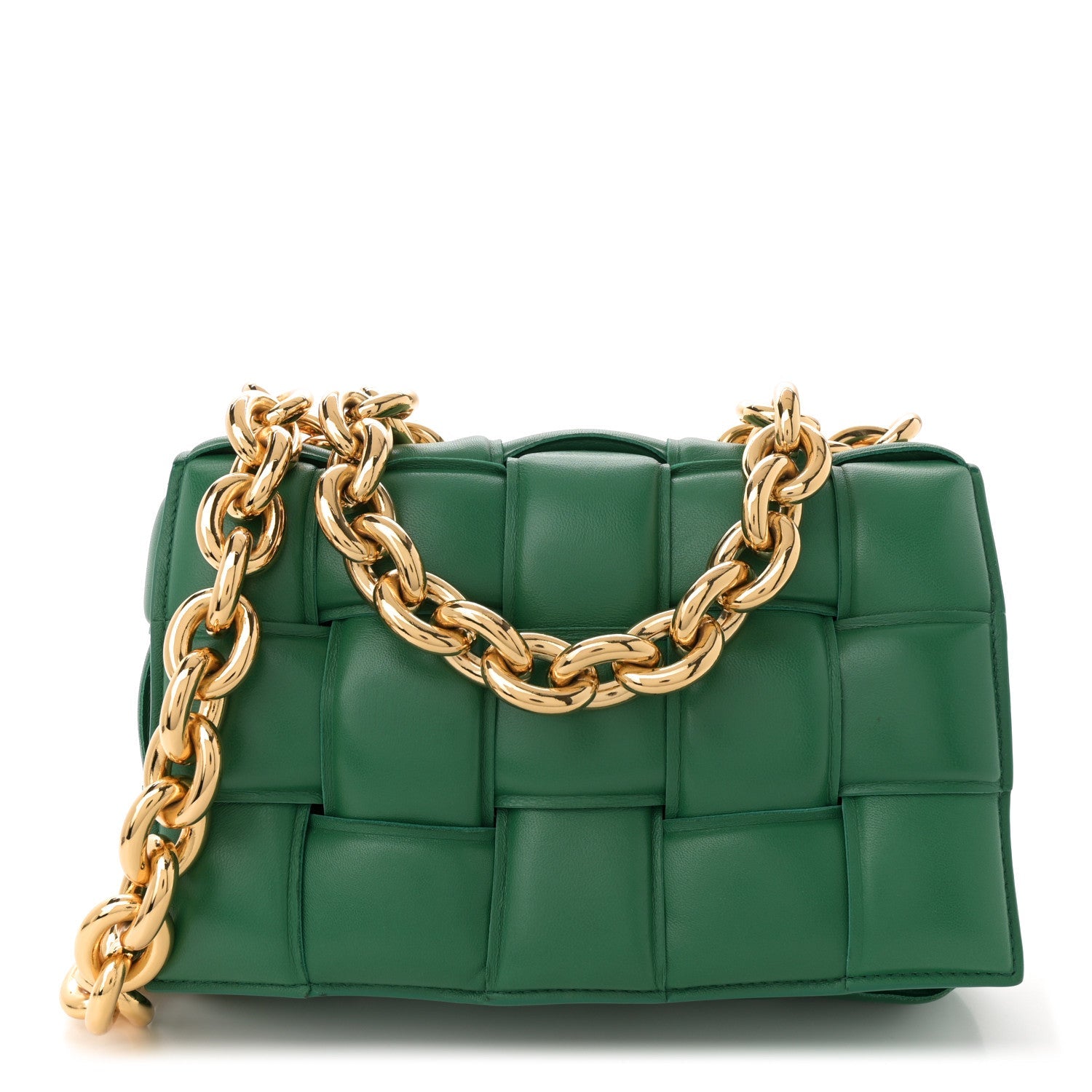 Lambskin Maxi Intreccio Padded Chain Cassette Crossbody Bag Racing Green