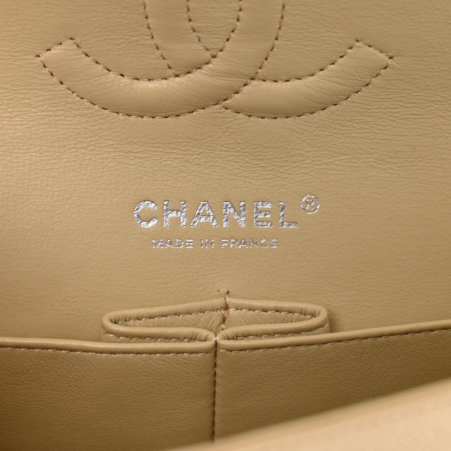 Caviar Quilted Medium Double Flap Beige