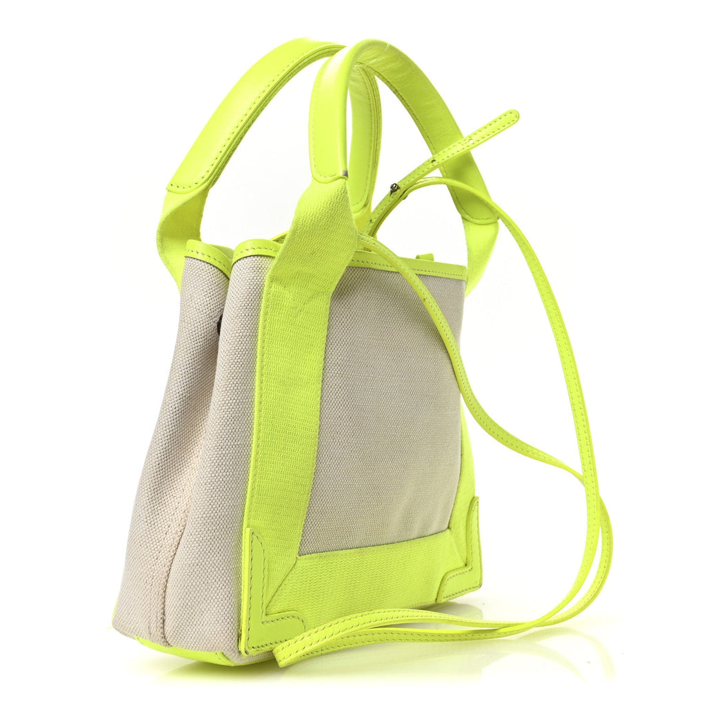 Cotton Canvas Satin Calfskin Navy Cabas XS Natural Fluo Yellow