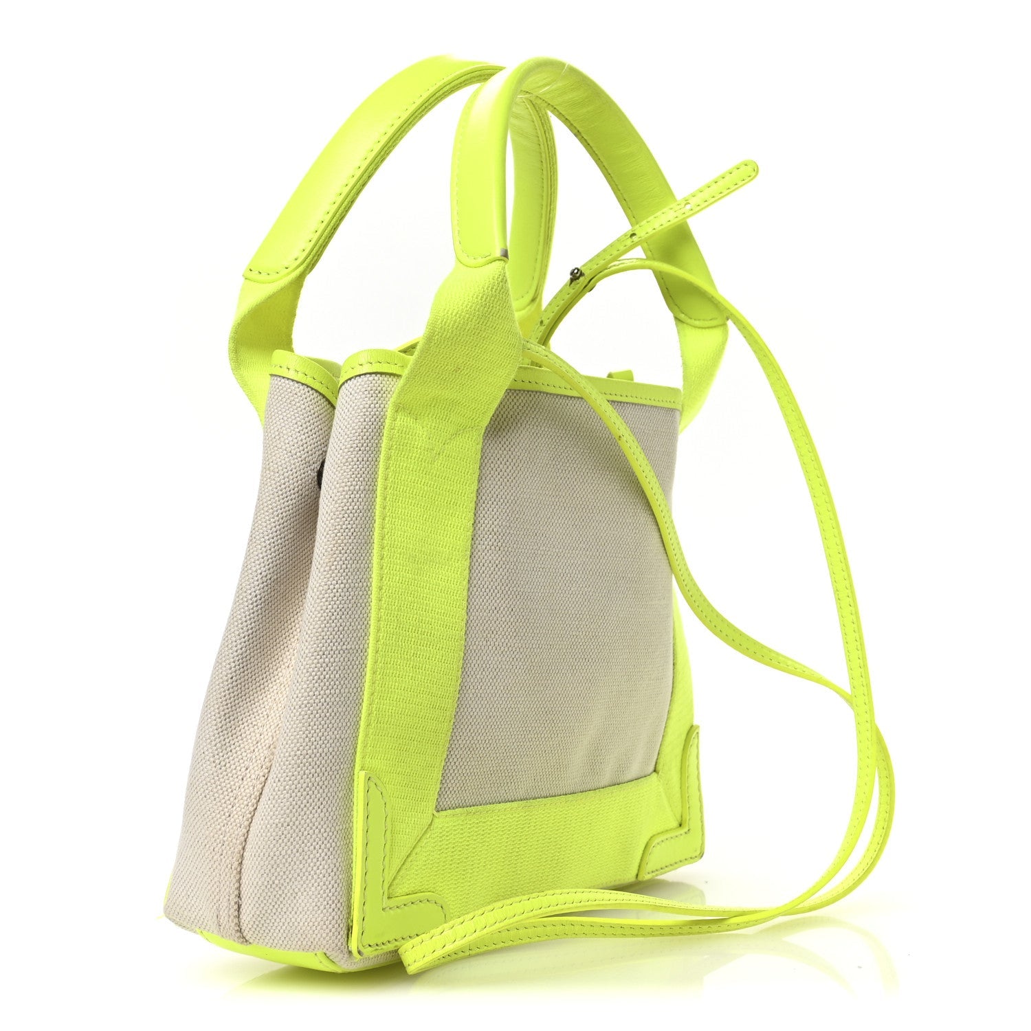 Cotton Canvas Satin Calfskin Navy Cabas XS Natural Fluo Yellow