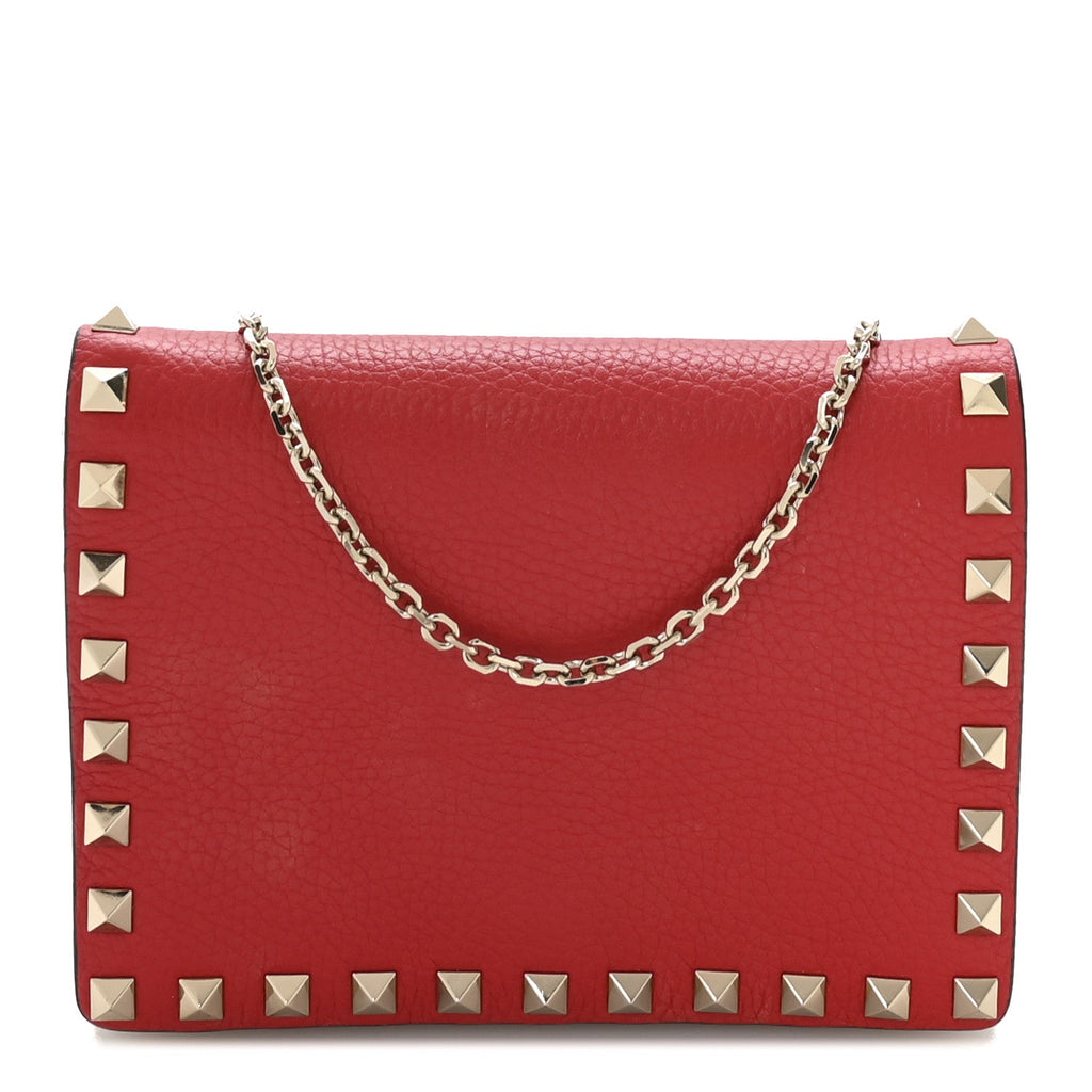 Vitello Rockstud Wallet On Chain Rouge Pur