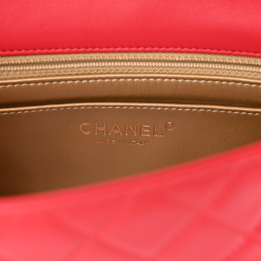 Lambskin Quilted Mini Rectangular Pearl Crush Flap Red
