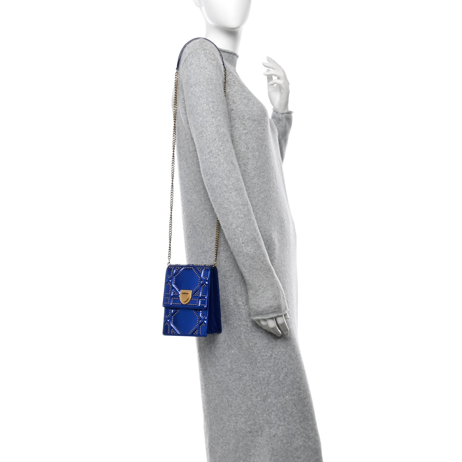 Metallic Calfskin Studded Vertical Diorama Blue