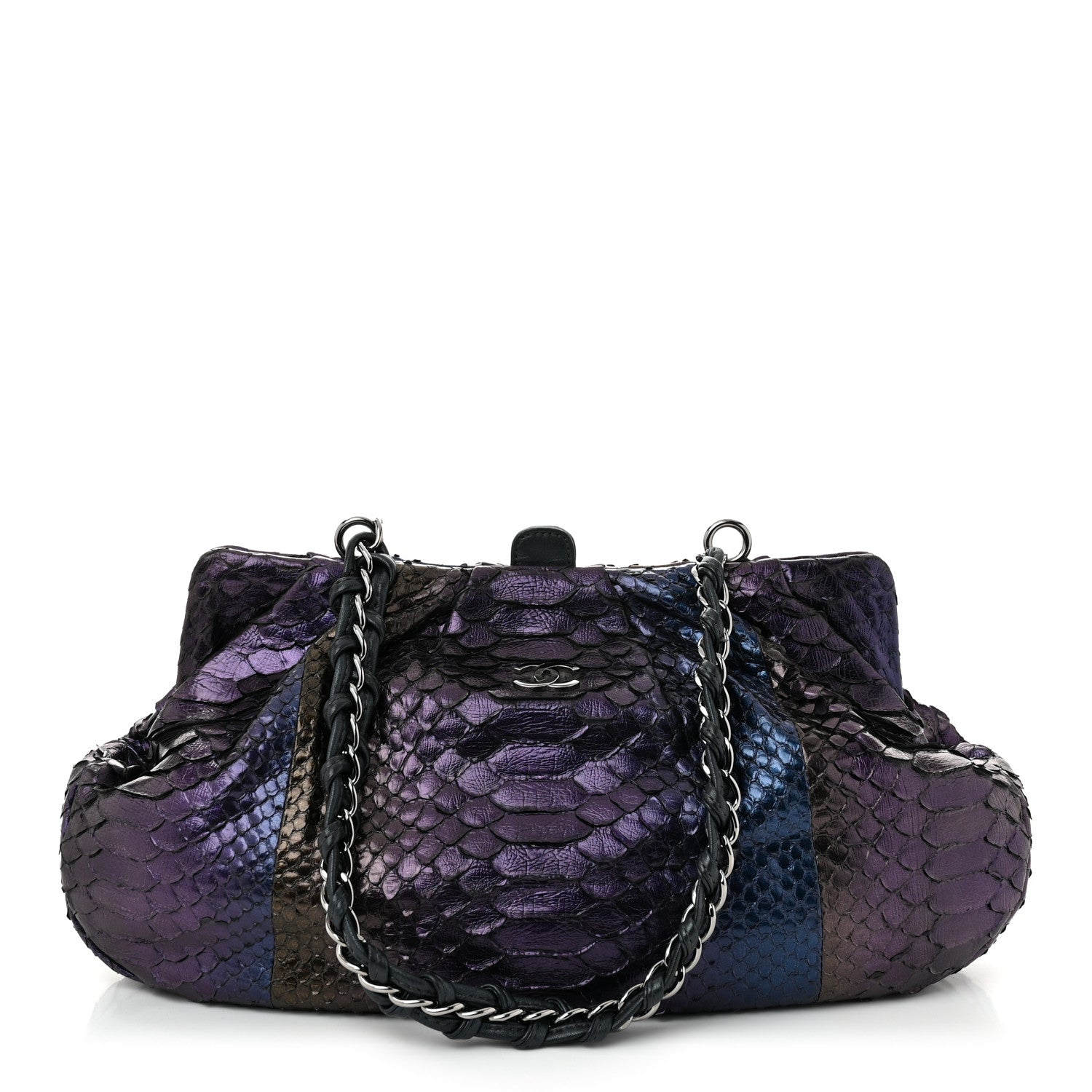 Metallic Snakeskin Kisslock Frame Chain Bag Purple Multicolor