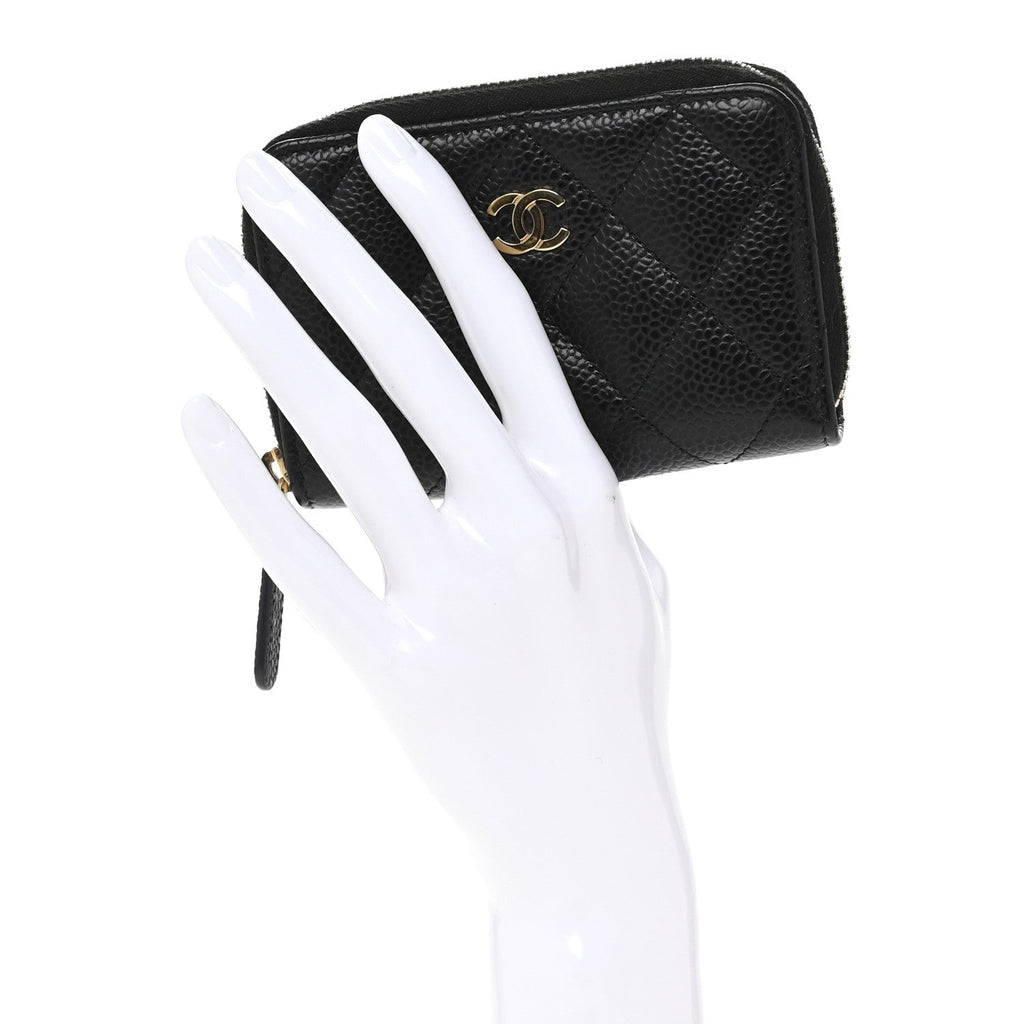 Caviar Quilted Zip Coin Purse Black