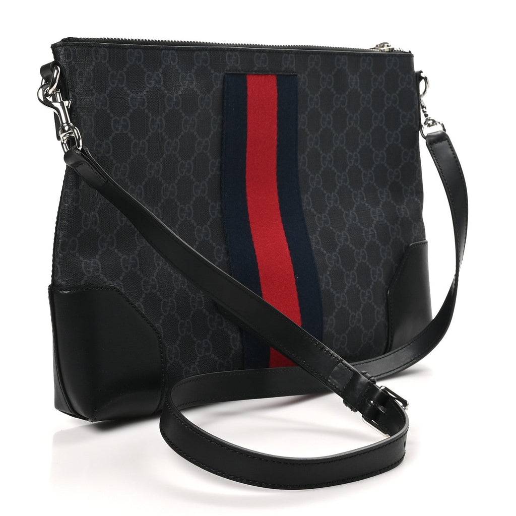 Soft GG Supreme Monogram Appia Calfskin Web East West Messenger Bag Black Grey