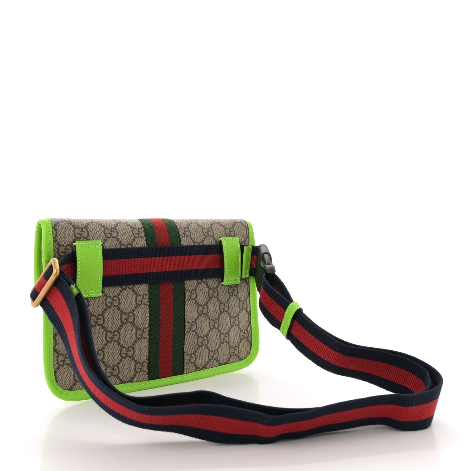 GG Supreme Monogram Web Small Ophidia Belt Bag Beige Ebony Electric Green