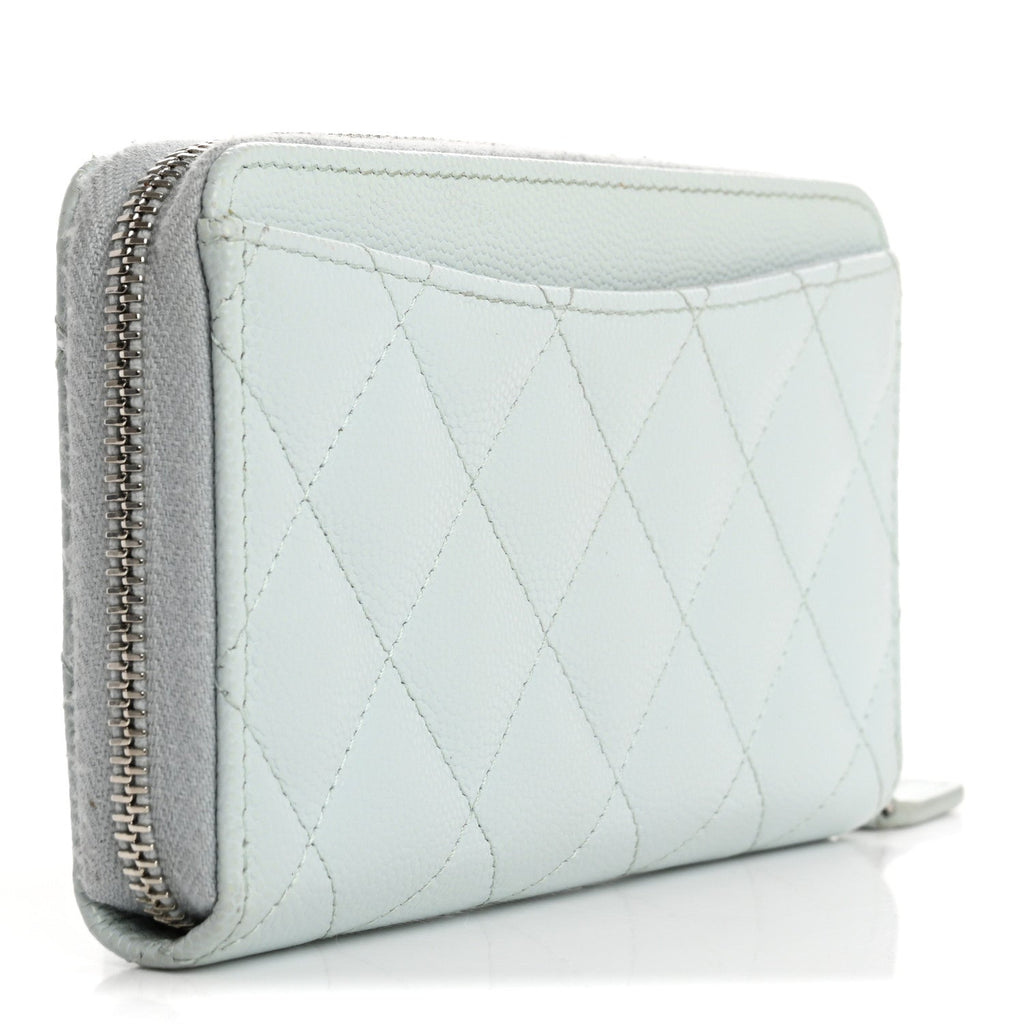 Caviar Quilted Medium Zip Around Wallet Light Blue