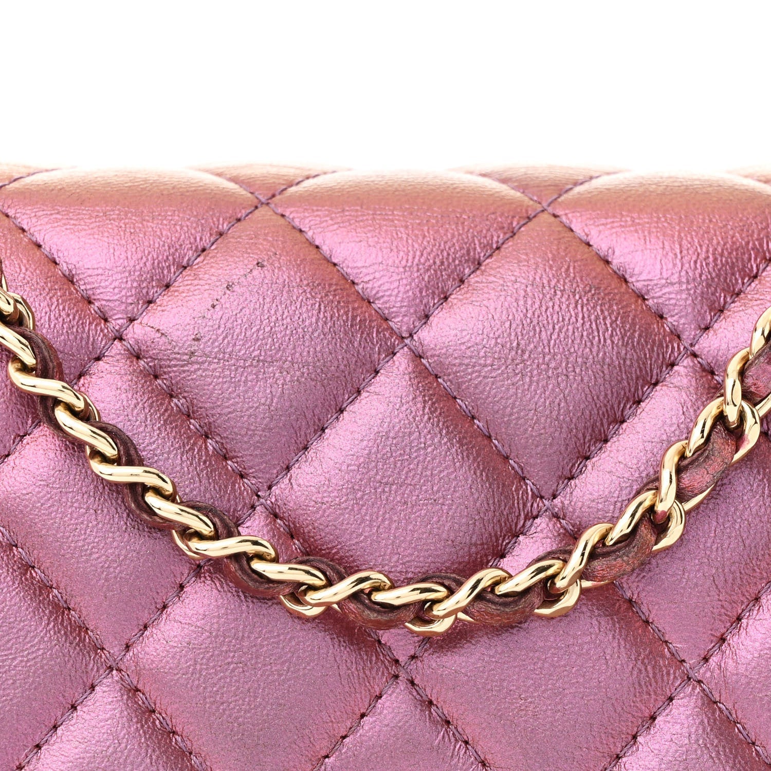Iridescent Lambskin Quilted Wallet On Chain WOC Purple